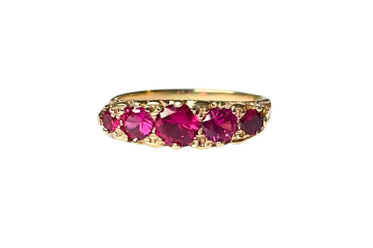 Vintage Style 14k 5 Stone Ruby Ring