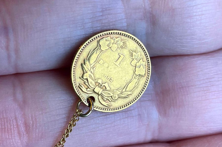 Antique 1862 21k Gold Coin on 14k Gold Chain