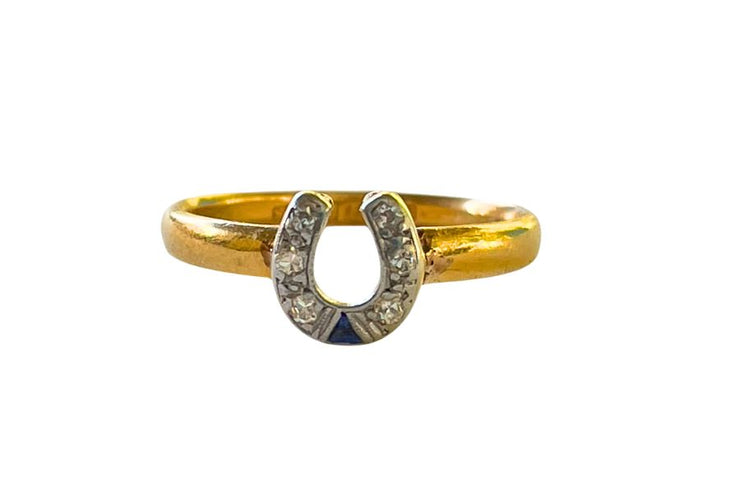 Antique 22ct 1862 Sapphire & Diamond Horseshoe Ring