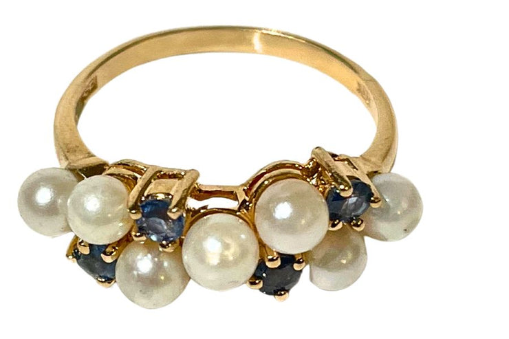 Estate 10k Pearl and Sapphire Ring