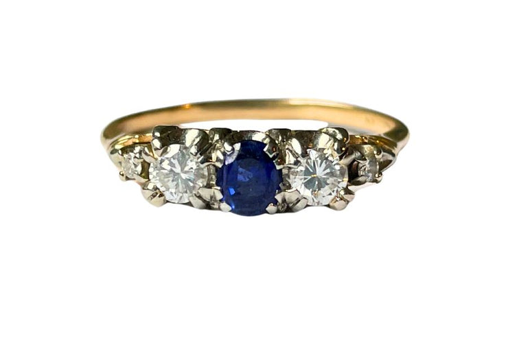 Vintage 14k & 18k White & Yellow Gold Sapphire & Diamond Ring