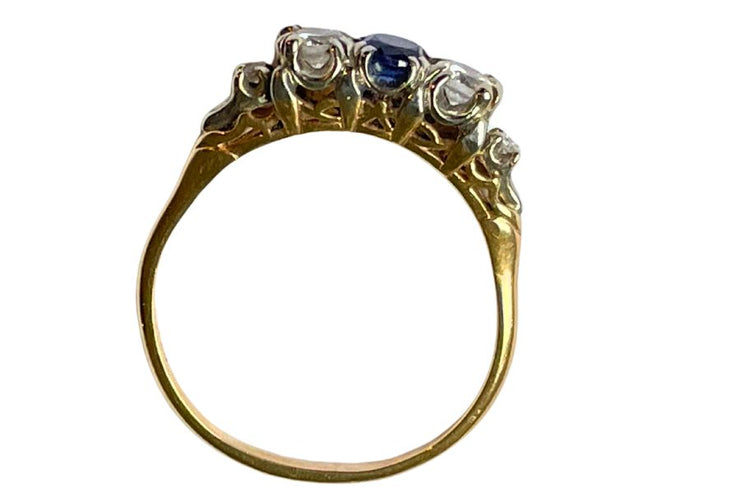 Vintage 14k & 18k White & Yellow Gold Sapphire & Diamond Ring