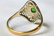 Vintage 14k Art Deco Green Spinel and Diamond Filigree Ring