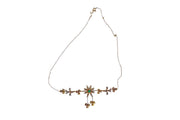 Antique Edwardian 14k Yellow Gold Lavaliere Necklace with Seed Pearls & Green Center Stone