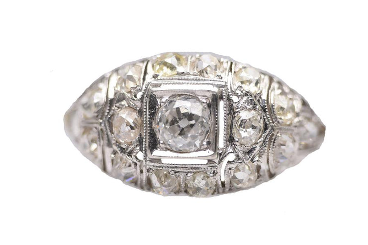 Antique 1920s 18k White Gold Bombe Style Engagement / Cocktail Ring