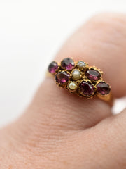 Antique 15k Pink Tourmaline and Pearl Ring