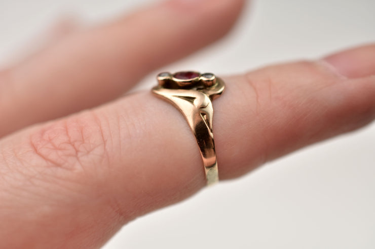 Vintage Pink Stone & Pearl Stylized Target Navette Ring