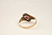 Vintage Pink Stone & Pearl Stylized Target Navette Ring