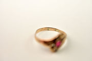 Vintage Pink Stone & Pearl Stylized Target Navette Ring