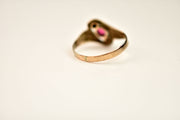 Vintage Pink Stone & Pearl Stylized Target Navette Ring