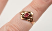 Vintage Pink Stone & Pearl Stylized Target Navette Ring