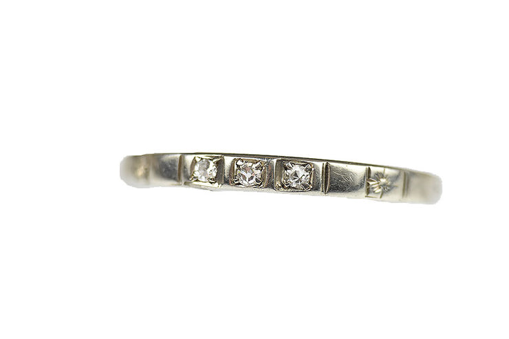 Vintage 18k Art Deco Three Stone Diamond Wedding Band / Stacking Ring