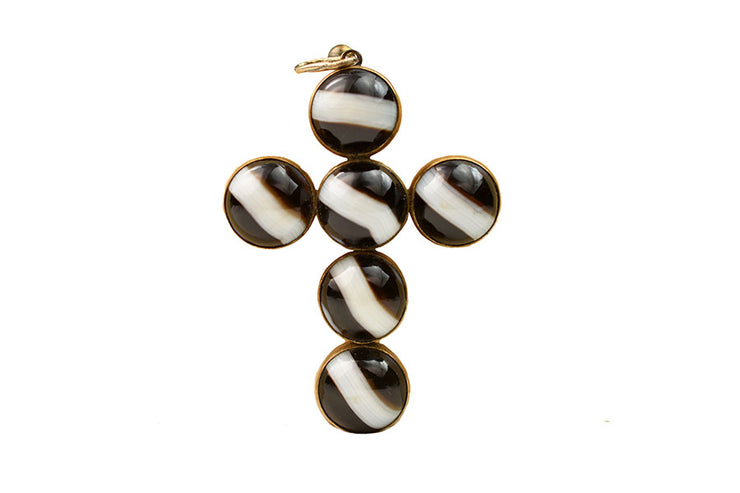 Antique Victorian Banded Agate Cross Pendant