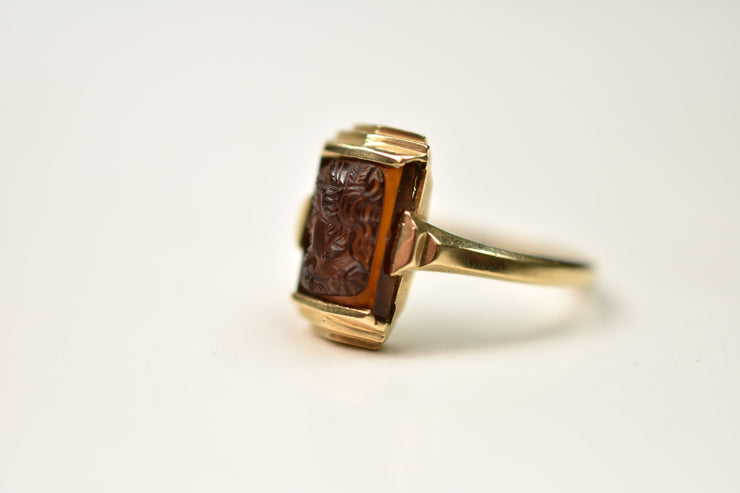 Antique 14k Birks Glass Cameo Ring
