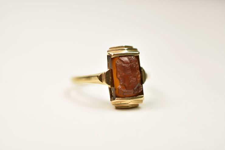 Antique 14k Birks Glass Cameo Ring