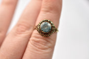 Vintage 14k Blue Zircon and Filigree Ring