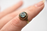 Vintage 14k Blue Zircon and Filigree Ring