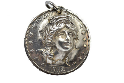 Antique Silver 1912 Repousse Coin Pendant