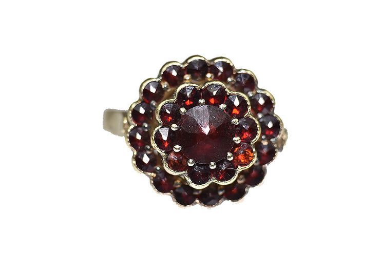 Seventh Day of Christmas Sale - Vintage Garnet Cluster Ring in 900 Silver Gold Wash