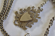 Antique Sterling Silver Albert Watch Chain and Shield Fob with 9k Front