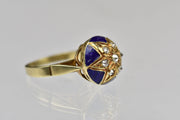 Vintage 14k Yellow Gold, Blue Enamel and Rose Cut Diamond Star Ring