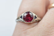 18k Art Deco Ruby and Sapphire Filigree Ring