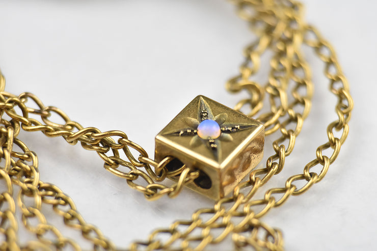 Antique Gold Filled Long Chain with Opal Slide