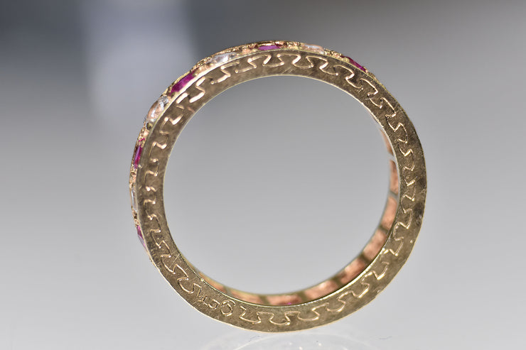 9k Yellow Gold Eternity Band with Synthetic Pink & White Stones