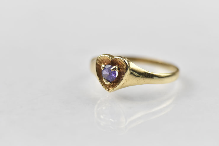 Vintage 10k Heart Child's Ring or Pinky Ring with Purple Topaz Stone