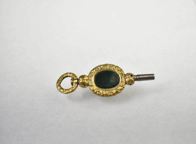 Antique Gold Filled Bloodstone Pocket Watch Key