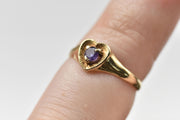 Vintage 10k Heart Child's Ring or Pinky Ring with Purple Topaz Stone