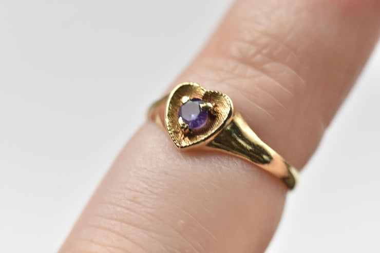 Vintage 10k Heart Child's Ring or Pinky Ring with Purple Topaz Stone