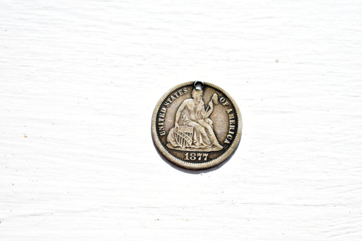 Antique 1877 Silver Dime Love Token with Initials
