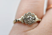 Antique Edwardian 14k & Platinum Old Mine Cut Diamond Flower Ring