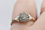 Antique Edwardian 14k & Platinum Old Mine Cut Diamond Flower Ring