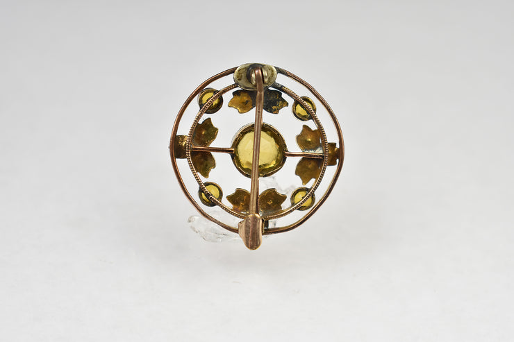 Vintage Yellow Paste and Pearl Brooch