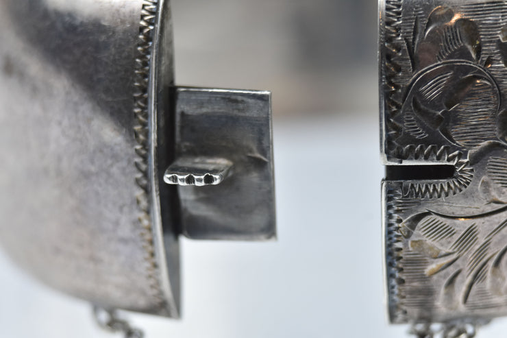 Vintage Etched Sterling Wide Cuff Bracelet