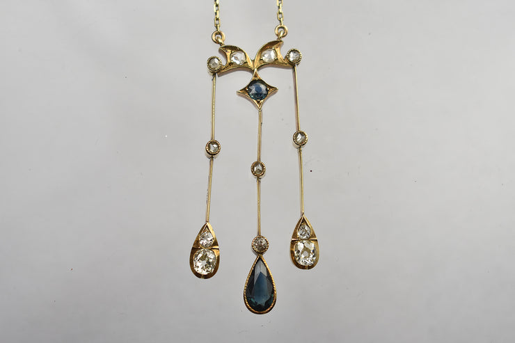 Antique 14k Russian Art Nouveau Sapphire and Diamond Negligee Style Necklace