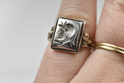 Vintage Ostby Barton Hematite Intaglio Ring in Sterling Silver & 10k Gold