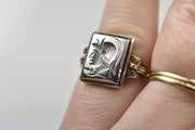 Vintage Ostby Barton Hematite Intaglio Ring in Sterling Silver & 10k Gold