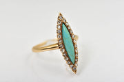 Antique 14k Victorian Turquoise & Rose Cut Diamond Navette Ring
