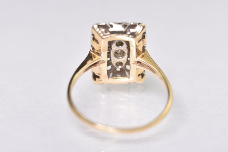 Vintage Art Deco 14k Yellow and White Gold Square Set Diamond Ring