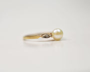 Dainty Estate 10k Pearl & Diamond Accent Ring