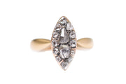 Antique Victorian 14k Yellow Gold & Rose Cut Diamond Navette Ring