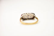 Antique 14k Yellow Gold & Platinum Diamond Pave Panel Ring