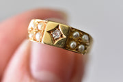 Antique Victorian 1889 18k Yellow Gold Diamond & Pearl Band