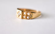 Antique Victorian 1889 18k Yellow Gold Diamond & Pearl Band