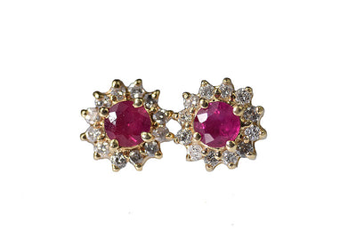Vintage 14k Ruby & Diamond Stud Earrings