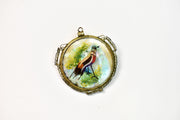 Vintage Double Sided Bird Pendant with Mother of Pearl Background and Real Feather Accents