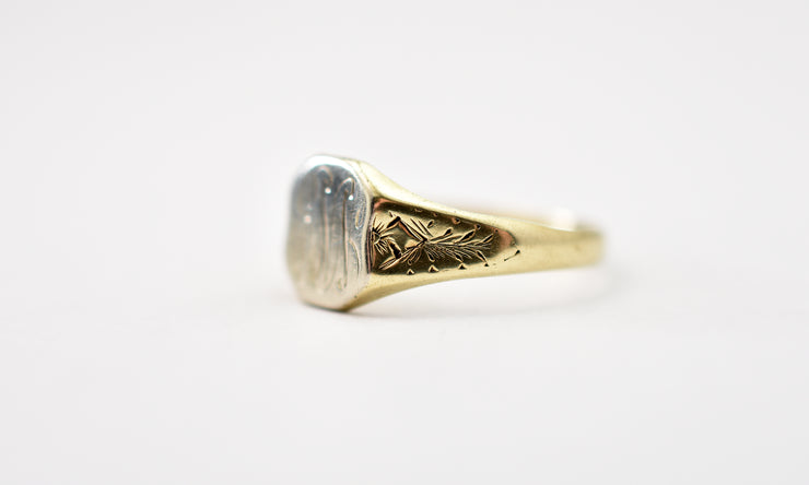Vintage 10k White & Yellow Gold Signet Ring